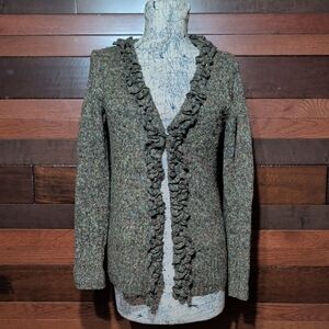 Christopher & Banks Olive Ruffled Cardigan